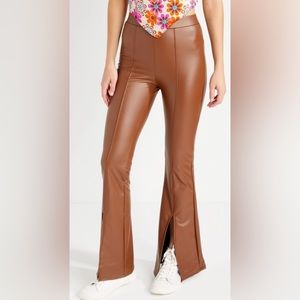 Brown Leather Pants With Slits